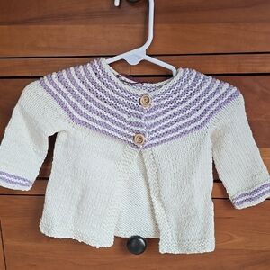 Handmade Cream and Purple Baby Cardigan